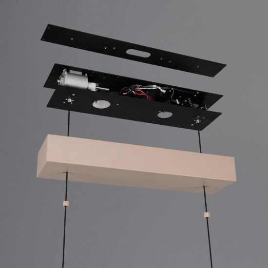 Lampadario per soggiorno lineare led 40w cct 2700k 6500k con telecomando bi-emissione motorizzato beige