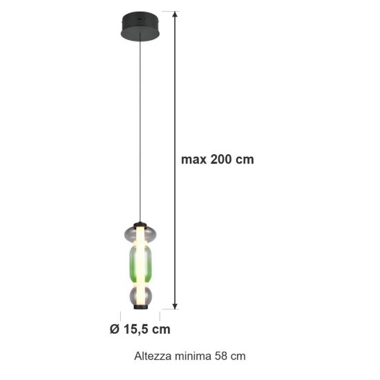 Lampada a sospensione led 6w 2300k 3000k 4000k per sala da pranzo moderna con vetro multicolore