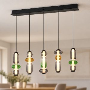 Lampadario a sospensione 5 luci led 30w 2300k 3000k 4000k rettangolare con vetri multicolore