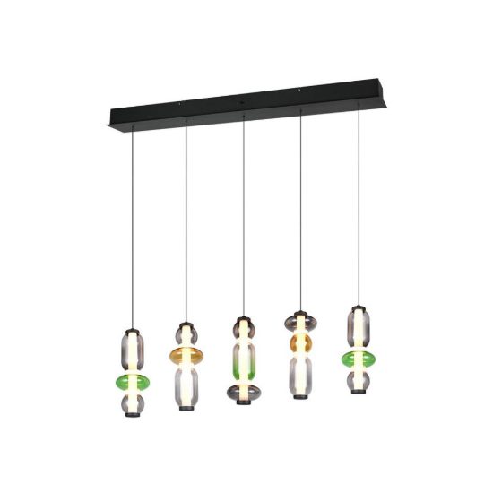 Lampadario a sospensione 5 luci led 30w 2300k 3000k 4000k rettangolare con vetri multicolore