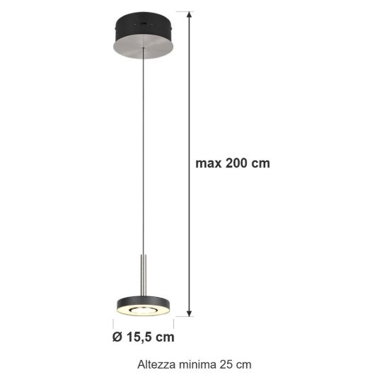 Lampada a sospensione led 8w cct 2300k 3000k 4000k per sala da pranzo orientabile nera nichel opaco