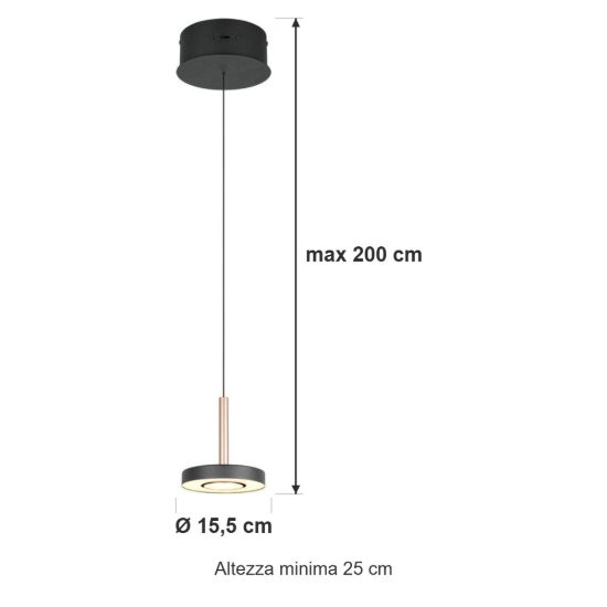 Lampada a sospensione led 8w cct 2300k 3000k 4000k per sala da pranzo orientabile nera caffe