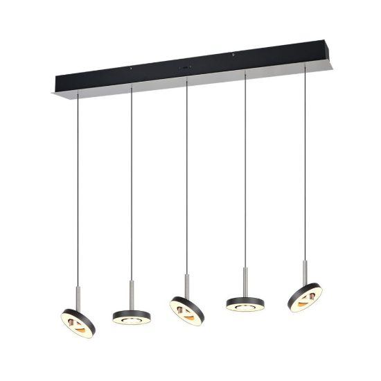 Lampadario a sospensione 5 luci led 40w 2300k 3000k 4000k rettangolare nero e nichel opaco