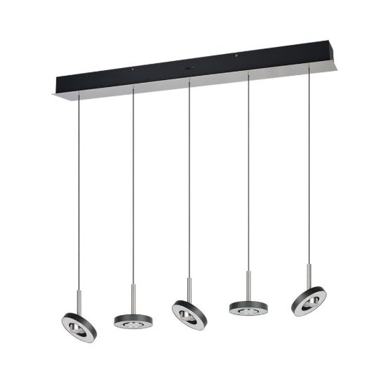 Lampadario a sospensione 5 luci led 40w 2300k 3000k 4000k rettangolare nero e nichel opaco