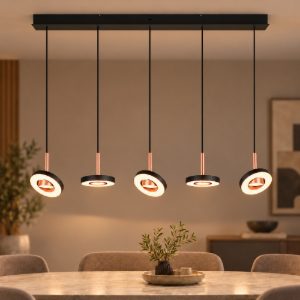 Lampadario con 5 pendenti per sala da pranzo led 40w cct 2300k 3000k 4000k rettangolare nero caffe