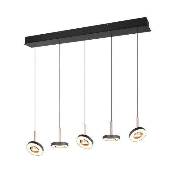 Lampadario con 5 pendenti per sala da pranzo led 40w cct 2300k 3000k 4000k rettangolare nero caffe