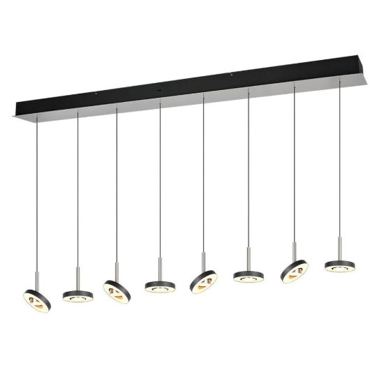 Lampadario con 8 pendenti per salotto led 64w cct 2300k 3000k 4000k rettangolare nero nichel opaco