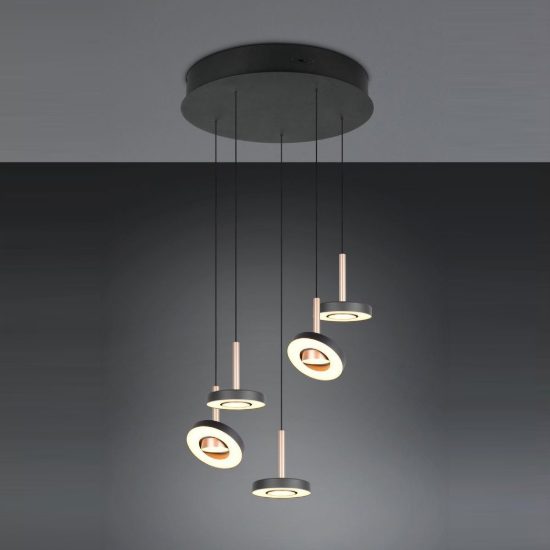 Lampadario con 5 pendenti per sala da pranzo led 40w cct 2300k 3000k 4000k rotondo nero caffe