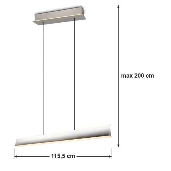Lampadario lineare led 41w 2000k 4000k dim to warm regolabile in altezza nichel opaco