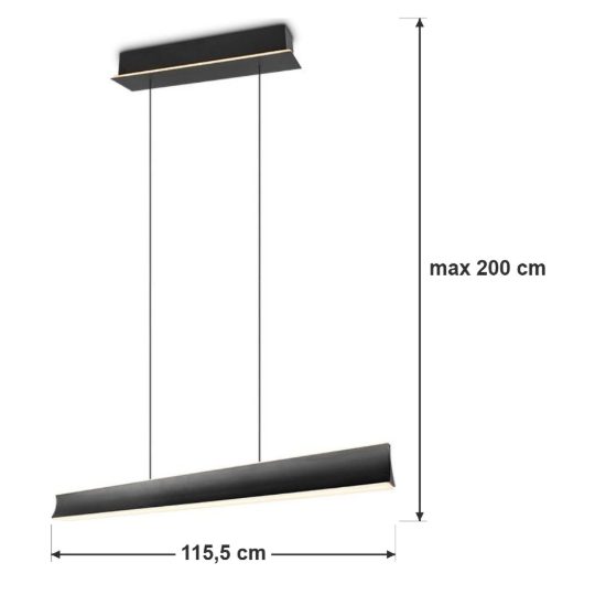 Lampadario lineare led 41w 2000k 4000k dim to warm regolabile in altezza nero