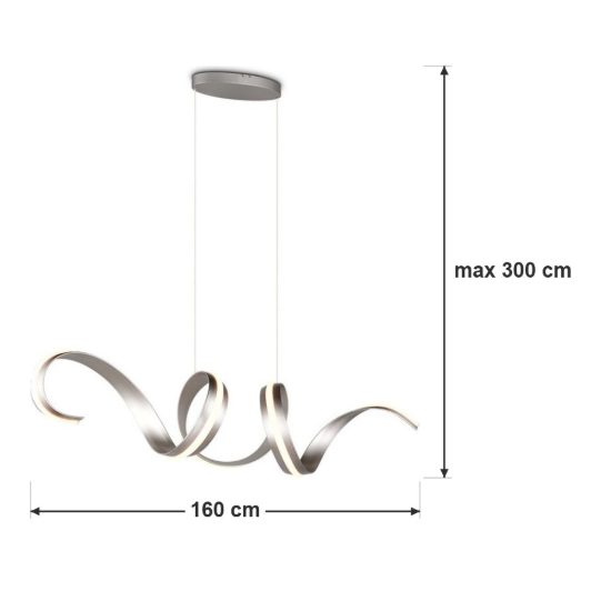 Lampadario a sospensione grande led 80w 2000k 4000k dimmerabile dim to warm a spirale nichel opaco