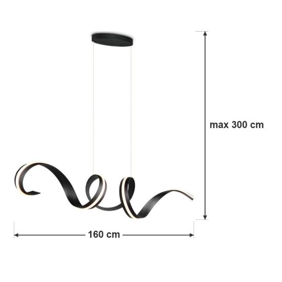 Lampadario a sospensione grande led 80w 2000k 4000k dimmerabile dim to warm a spirale nero