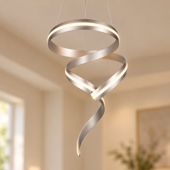 Lampadario a sospensione piccolo led 80w 2000k 4000k dimmerabile dim to warm a spirale nichel opaco