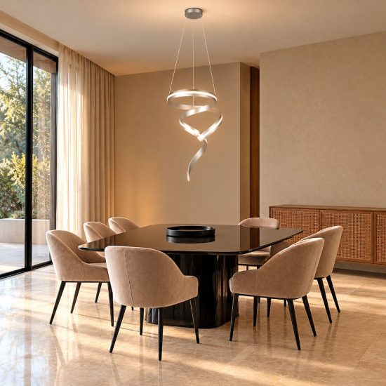Lampadario a sospensione piccolo led 80w 2000k 4000k dimmerabile dim to warm a spirale nichel opaco