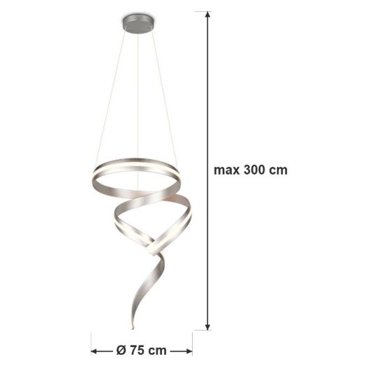 Lampadario a sospensione piccolo led 80w 2000k 4000k dimmerabile dim to warm a spirale nichel opaco
