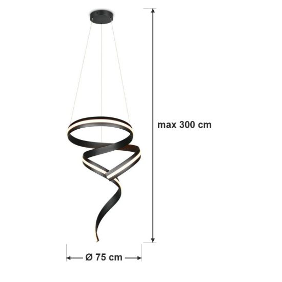 Lampadario a sospensione piccolo led 80w 2000k 4000k dimmerabile dim to warm a spirale nero
