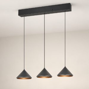 Lampadario a sospensione 3 luci led 15w 2300k 3000k 4000k lineare a coni nero