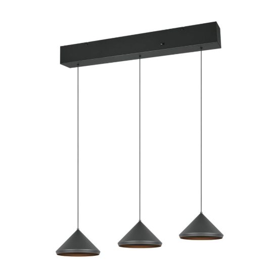 Lampadario a sospensione 3 luci led 15w 2300k 3000k 4000k lineare a coni nero