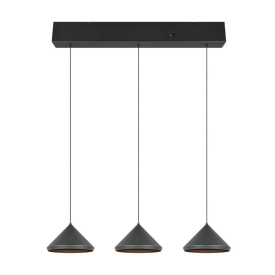 Lampadario a sospensione 3 luci led 15w 2300k 3000k 4000k lineare a coni nero