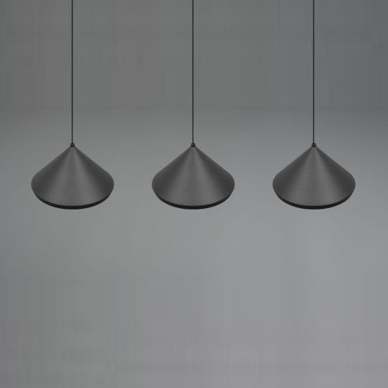 Lampadario a sospensione 3 luci led 15w 2300k 3000k 4000k lineare a coni nero