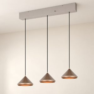 Lampadario a sospensione 3 luci led 15w 2300k 3000k 4000k lineare a coni caffè e grigio caldo