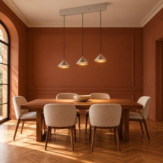 Lampadario a sospensione 3 luci led 15w 2300k 3000k 4000k lineare a coni caffè e grigio caldo