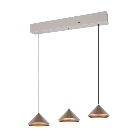 Lampadario a sospensione 3 luci led 15w 2300k 3000k 4000k lineare a coni caffè e grigio caldo