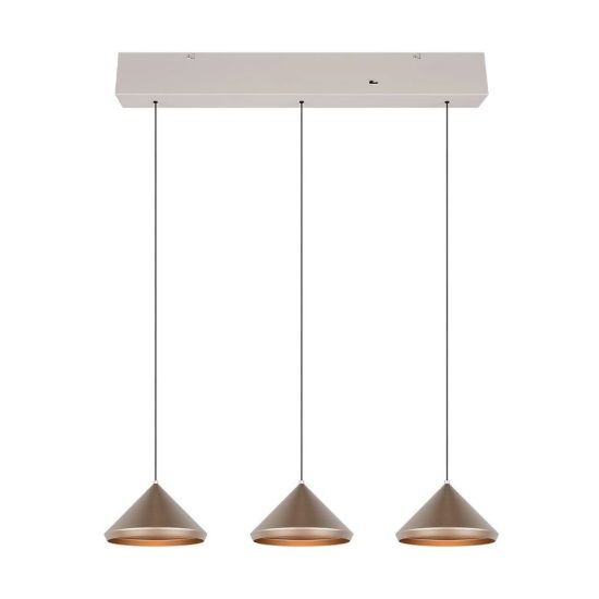 Lampadario a sospensione 3 luci led 15w 2300k 3000k 4000k lineare a coni caffè e grigio caldo