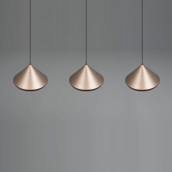 Lampadario a sospensione 3 luci led 15w 2300k 3000k 4000k lineare a coni caffè e grigio caldo