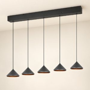 Lampadario a sospensione con 5 pendenti led 25w cct 2300k 3000k 4000k lineare a coni nero