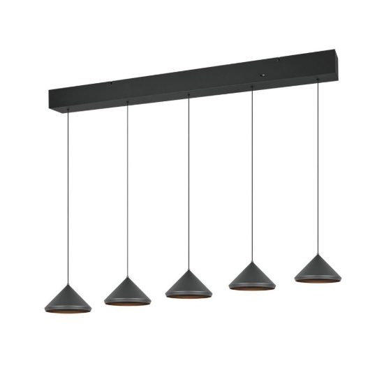 Lampadario a sospensione con 5 pendenti led 25w cct 2300k 3000k 4000k lineare a coni nero