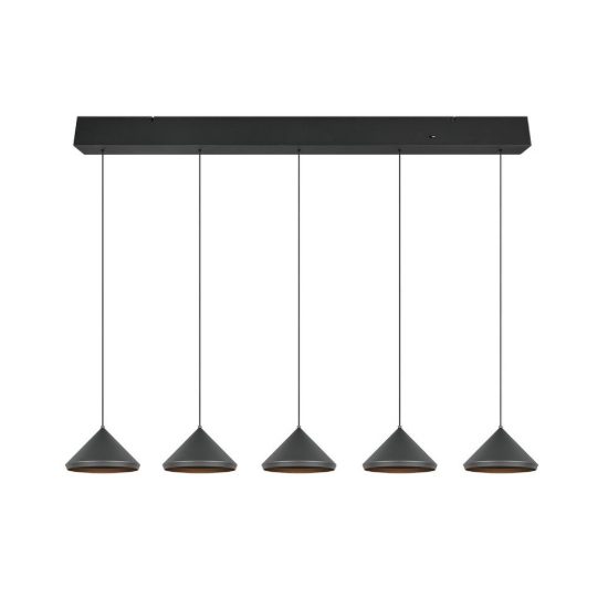 Lampadario a sospensione con 5 pendenti led 25w cct 2300k 3000k 4000k lineare a coni nero
