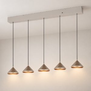 Lampadario a sospensione 5 luci led 25w 2300k 3000k 4000k lineare a coni caffè e grigio caldo