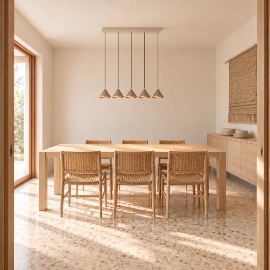 Lampadario a sospensione 5 luci led 25w 2300k 3000k 4000k lineare a coni caffè e grigio caldo