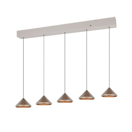 Lampadario a sospensione 5 luci led 25w 2300k 3000k 4000k lineare a coni caffè e grigio caldo