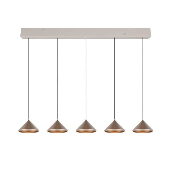 Lampadario a sospensione 5 luci led 25w 2300k 3000k 4000k lineare a coni caffè e grigio caldo