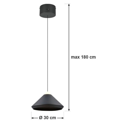 Lampadario a sospensione led 14w 2300k 3000k 4000k conico nero
