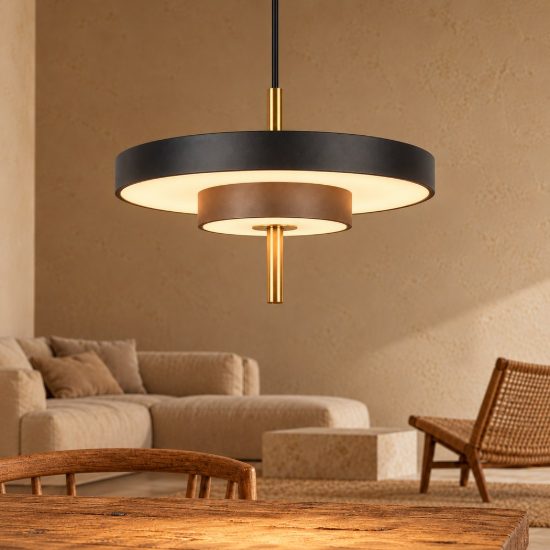 Lampada a sospensione led 10w 2300k 3000k 4000k nera e caffè a dischi sovrapposti