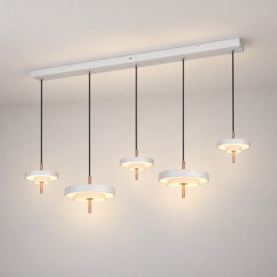 Lampadario 5 luci led 50w 2300k 3000k 4000k lineare grigio caldo e caffè a dischi sovrapposti