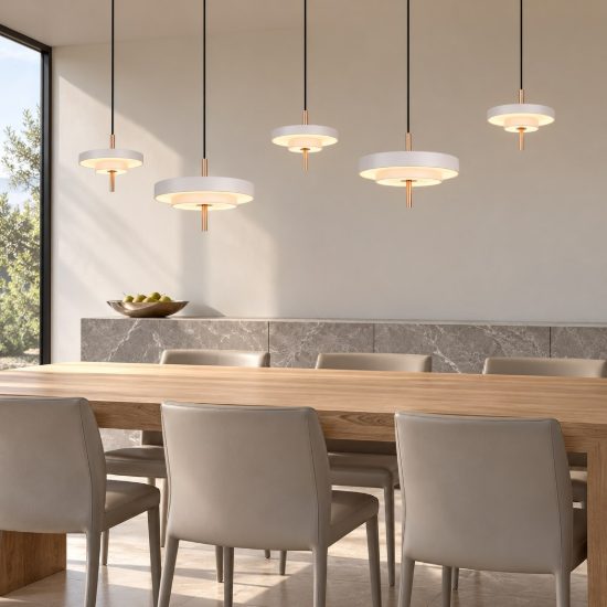 Lampadario 5 luci led 50w 2300k 3000k 4000k lineare grigio caldo e caffè a dischi sovrapposti