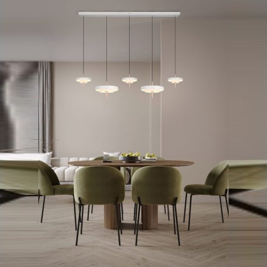 Lampadario 5 luci led 50w 2300k 3000k 4000k lineare grigio caldo e caffè a dischi sovrapposti