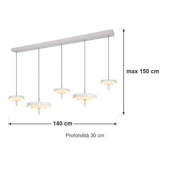 Lampadario 5 luci led 50w 2300k 3000k 4000k lineare grigio caldo e caffè a dischi sovrapposti