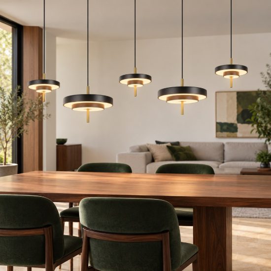 Lampadario 5 luci per soggiorno led 50w cct 2300k 3000k 4000k lineare nero caffe a dischi sovrapposti