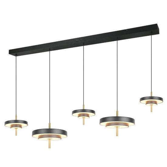 Lampadario 5 luci per soggiorno led 50w cct 2300k 3000k 4000k lineare nero caffe a dischi sovrapposti