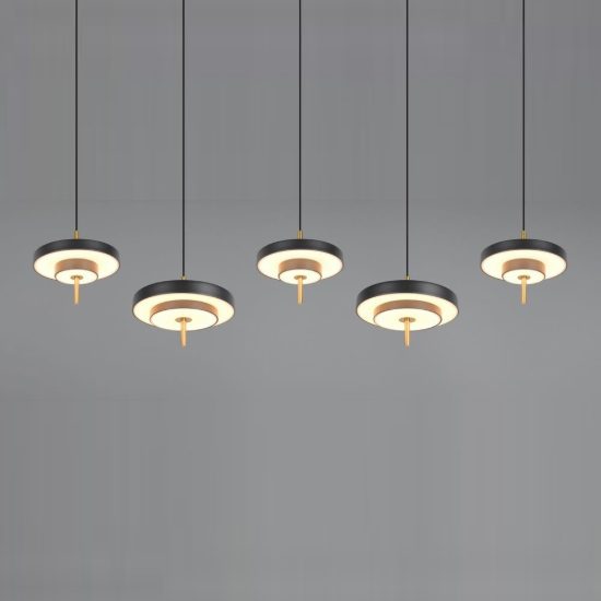 Lampadario 5 luci per soggiorno led 50w cct 2300k 3000k 4000k lineare nero caffe a dischi sovrapposti