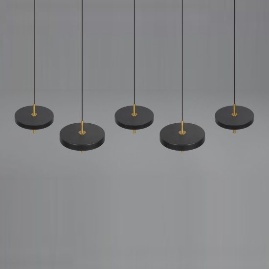 Lampadario 5 luci per soggiorno led 50w cct 2300k 3000k 4000k lineare nero caffe a dischi sovrapposti