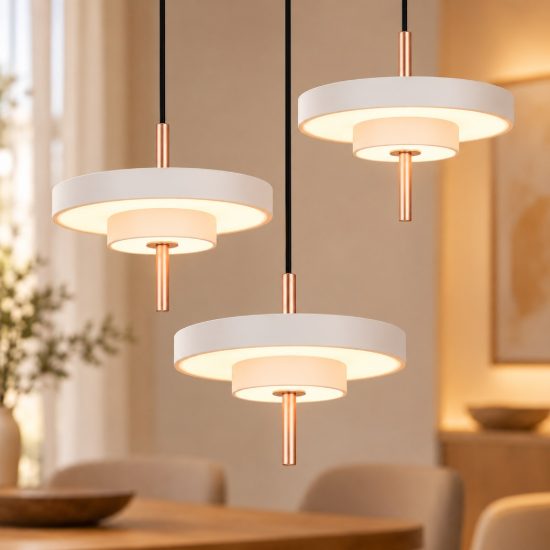 Lampadario 3 luci led 30w 2300k 3000k 4000k grigio caldo e caffè a dischi sovrapposti