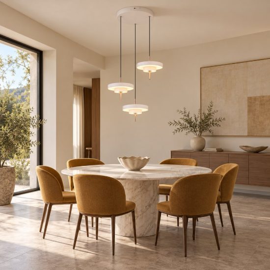 Lampadario 3 luci led 30w 2300k 3000k 4000k grigio caldo e caffè a dischi sovrapposti