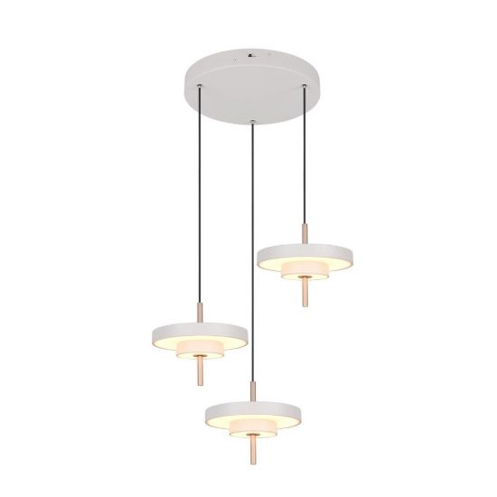 Lampadario 3 luci led 30w 2300k 3000k 4000k grigio caldo e caffè a dischi sovrapposti