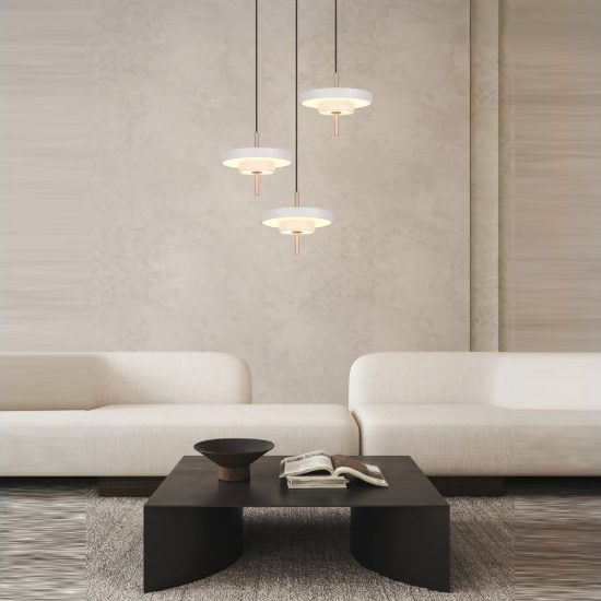 Lampadario 3 luci led 30w 2300k 3000k 4000k grigio caldo e caffè a dischi sovrapposti